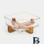 ظرف سرو شیشه ای - نمای جلو - برچسب بسته و وزن خالص
