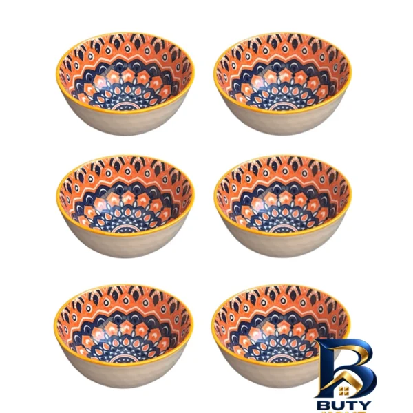 کاسه طرحدار شش عددی - نمای جلو - برچسب بسته و وزن خالص