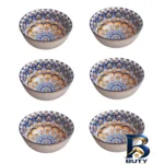 کاسه طرحدار شش عددی - نمای جلو - برچسب بسته و وزن خالص