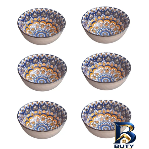 کاسه طرحدار شش عددی - نمای جلو - برچسب بسته و وزن خالص
