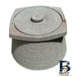 دیگ سنگی فدک - نمای جلو - برچسب کیسه و وزن