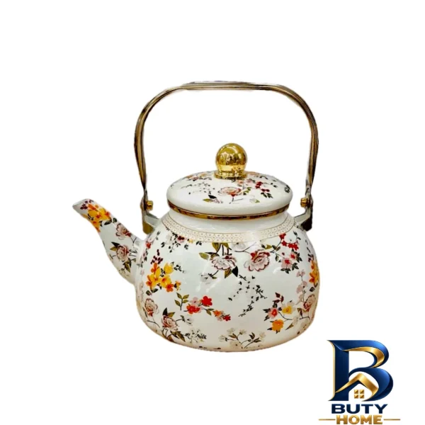 کتری لعابی گلدار - نمای جلو - طراحی و جزئیات کلیدی