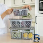 نمای بسته بندی ظرف نگهدارنده با بدنه اکرولیک هوم کت مدل 3904 مناسب برای یخچال بسته 3 عددی برچسب و بسته بندی