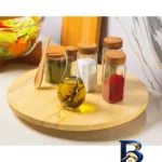 نمای بسته بندی سینی سرو گردان چوبی دایره ای ۳۶×۳۶×۴ سانتی متر، وزن ۸۹۵ گرم، یک طبقه، مناسب کیک و پیتزا، همراه جعبه، کد ۶۳۵۳۴۶