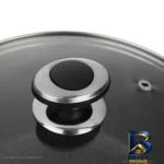 نمای جلو قابلمه زرساب گرانیتی با در شیشه و سوپاپ بخار طراحی و جزئیات کلیدی