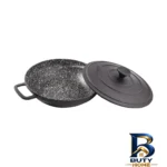 نمای جزئیات تابه چدن نالینو مدل Fleti با در و دو دسته پرداخت و جزئیات مواد