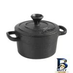 نمای بسته بندی قابلمه چدن نالینو با استند چوبی و طراحی خاص برچسب و بسته بندی