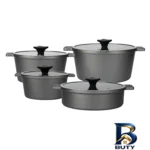 نمای جزئیات سرویس قابلمه و تابه چدن گرانیت ۸ پارچه ای ام بی مدل کلاسیک پرداخت و جزئیات مواد