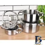 نمای جزئیات سرویس قابلمه و تابه استیل ۸ پارچه کرکماز مدل SILVERA کد 2788 پرداخت و جزئیات مواد