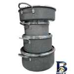 نمای جزئیات سرویس قابلمه و تابه گرانیتی ۷ پارچه فرموک طرح ایفل پرداخت و جزئیات مواد