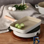 نمای کناری تابه نیوفلیم نچسب با در شیشه ای و دسته چوبی پروفایل و ساختار