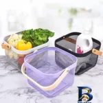 نمای کناری سبد آشپزخانه فلزی با دسته بامبو Safe carry پروفایل و ساختار