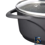 نمای کناری قابلمه گرانیت عروس مدل ویکتوریا با در شیشه ای پروفایل و ساختار