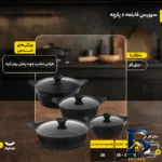 نمای کناری سرویس قابلمه 8 پارچه بست مدل 8888 با طراحی مناسب پروفایل و ساختار