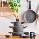نمای کناری سرویس قابلمه و تابه بیوگرانیتی ۹ پارچه کاراجا مدل Biogranit Grey Stone پروفایل و ساختار