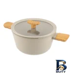 نمای جلو قابلمه گرانیت لیدوما با روکش دو رو و دسته سافت تاچ طراحی و جزئیات کلیدی