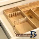 نمای جلو ارگانایزر چوبی قاشق و چنگال مدل GS۷ اصل طراحی و جزئیات کلیدی