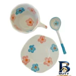 نمای جلو سرویس چای خوری ۲ پارچه ۱ نفره مدل Flower طراحی و جزئیات کلیدی