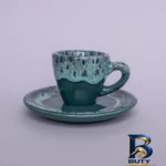 نمای جلو فنجان و نعلبکی روا سرام مدل قهوه خوری باکیفیت طراحی و جزئیات کلیدی