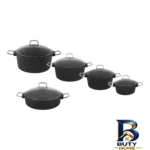 نمای جلو سرویس قابلمه و تابه گرانیتی ۸ پارچه دسینی مدل Ntop-Marula طراحی و جزئیات کلیدی