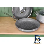 نمای جلو سرویس قابلمه و تابه گرانیت ۷ پارچه کرکماز مدل 3-2619 طراحی و جزئیات کلیدی