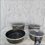 نمای جلو سرویس تابه و قابلمه گرانیت ۷ پارچه هلنا مدل زیگما طراحی و جزئیات کلیدی