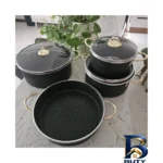نمای جلو سرویس قابلمه و تابه گرانیتی ۷ پارچه فرموک طرح ایفل طراحی و جزئیات کلیدی