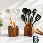 نمای جلو سرویس ملاقه و کفگیر سیلیکونی 7 پارچه مدل لاراهوم طراحی و جزئیات کلیدی