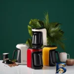 نمای جلو قهوه ساز کاراجا مدل Hatir hups با فیلتر فاقد و صفحه گرم نگهدارنده طراحی و جزئیات کلیدی
