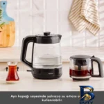 نمای جلو چای ساز روی هم کاراجا مدل Glass Tea XL طراحی و جزئیات کلیدی