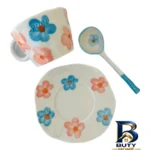 نمای بسته بندی سرویس چای خوری ۲ پارچه ۱ نفره مدل Flower برچسب و بسته بندی