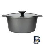 نمای بسته بندی سرویس قابلمه و تابه چدن گرانیت ۸ پارچه ای ام بی مدل کلاسیک برچسب و بسته بندی