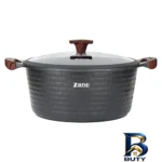 نمای بسته بندی سرویس قابلمه و تابه چدن گرانیت ۱۰ پارچه زانو مدل آجری برچسب و بسته بندی