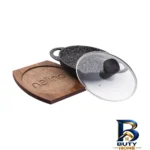 نمای جلو تابه وک چدن نالینو با در سوپاپ دار و قابلیت گریل طراحی و جزئیات کلیدی