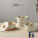 نمای جزئیات قابلمه نیوفلیم FIKA با طراحی نچسب و کفه سه لایه پرداخت و جزئیات مواد