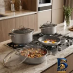 نمای جزئیات سرویس قابلمه و تابه گرانیت ۷ پارچه کرکماز مدل 3-2619 پرداخت و جزئیات مواد