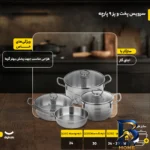 نمای جزئیات سرویس پخت و پز ۹ پارچه دستی لوکس مدل 001 پرداخت و جزئیات مواد