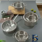 نمای جزئیات سرویس قابلمه و تابه استیل ۸ پارچه عرشیا مدل SS۰۱۴-۲۷۶۷ اصل پرداخت و جزئیات مواد