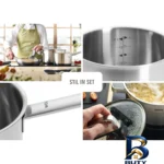 نمای بسته بندی سرویس قابلمه استیل ۷ پارچه وول مدل ST-SET۰۰۲ اصل مهر کیسه و مواد