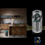 نمای جزئیات دستگاه تصفیه کننده هوا خانگی ۲مرحله ای دایسون مدل HushJet Compact HJ۱۰ اصل حرکت و نصب پشتی
