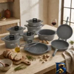 نمای کناری سرویس قابلمه و تابه گرانیت ۱۵ پارچه ماینز مدل R-۱۵ اصل پروفایل و ساختار