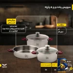 نمای جلو سرویس پخت و پز ۵ پارچه پارس استیل مدل رایکا سه لایه طراحی و جزئیات کلیدی