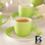 نمای جلو ست قهوه خوری ۱۲ پارچه چینی زرین ایران مدل ایتالیا درجه عالی طراحی و جزئیات کلیدی