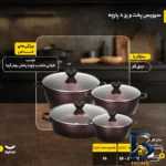 نمای جزئیات سرویس پخت و پز ۸ پارچه کاندید مدل ورونا پرداخت و جزئیات مواد