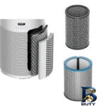 نمای جزئیات دستگاه تصفیه کننده هوا خانگی ۲مرحله ای دایسون مدل HushJet Compact HJ۱۰ اصل حرکت و نصب پشتی