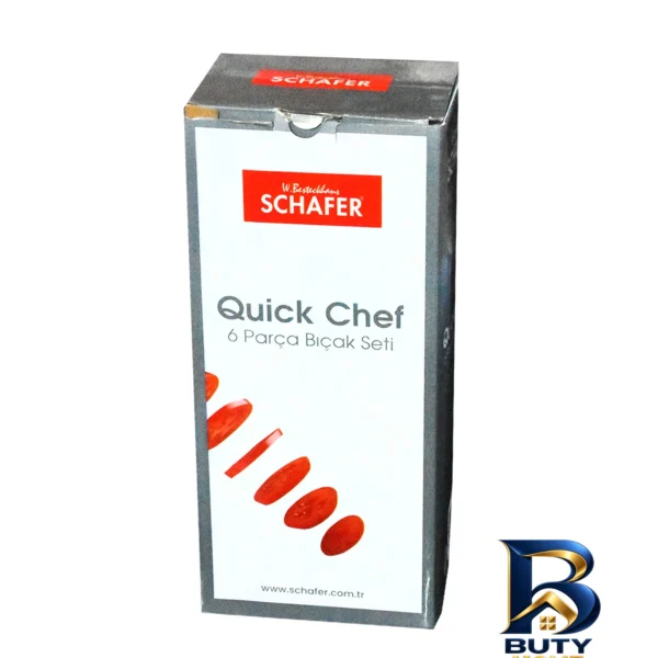 نمای بسته بندی سرویس چاقو ۶ پارچه مدل Quick chef شفر برچسب و بسته بندی
