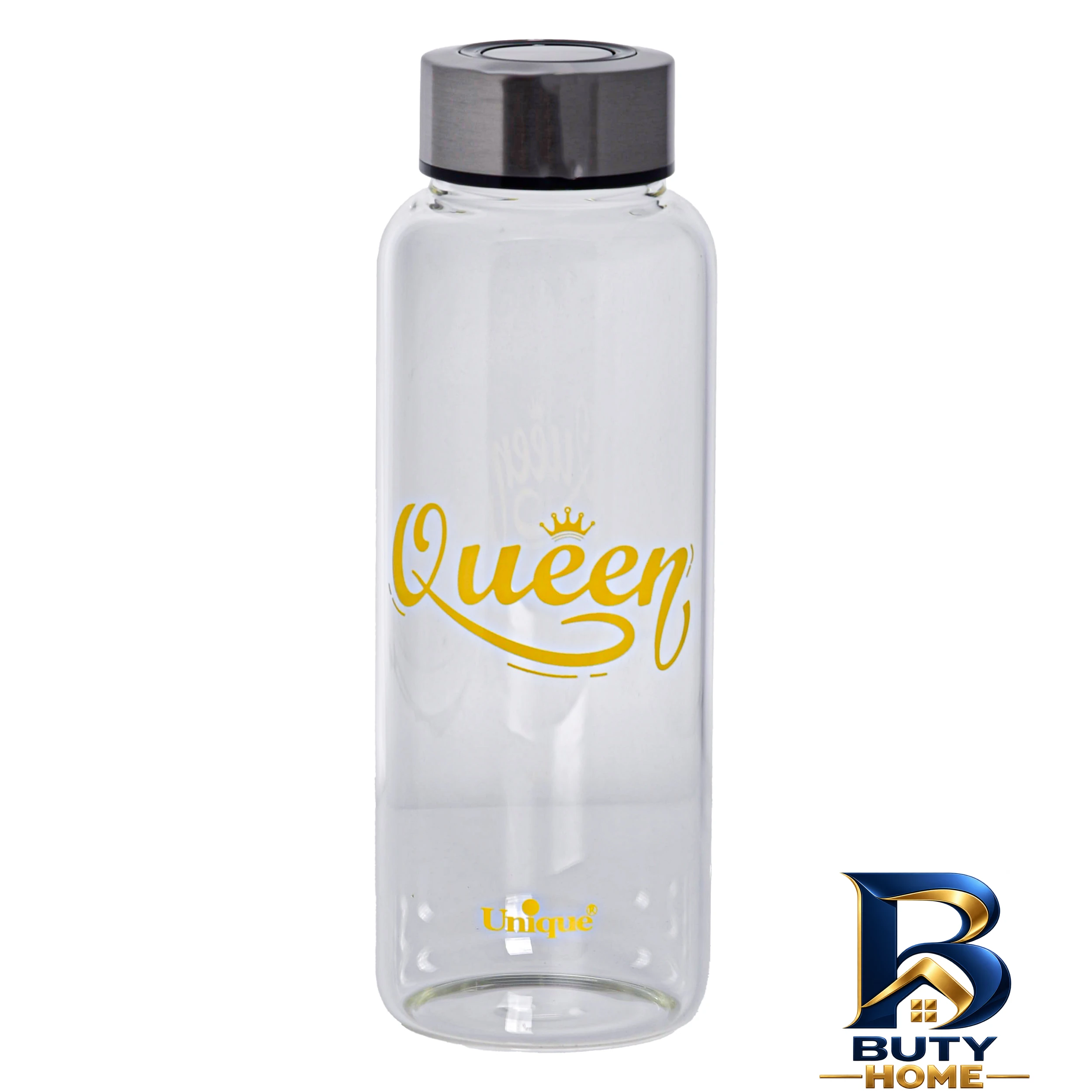نمای بسته بندی بطری شیشه ای یونیک با طرح queen کد 3052 برچسب و بسته بندی