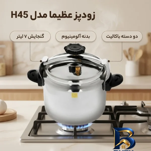 نمای بسته بندی زودپز عظیما با ظرفیت بالا و طراحی کاربردی برچسب و بسته بندی