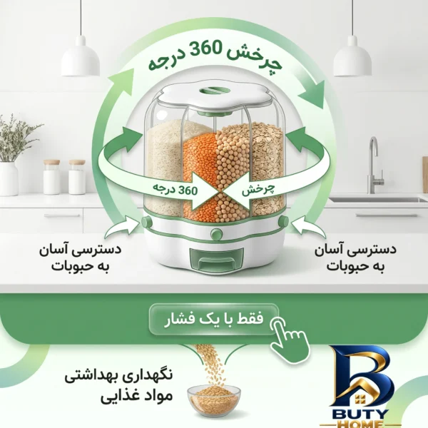 نمای بسته بندی بانکه حبوبات مدل چرخشی ۶ خانه G۶ اصل برچسب و بسته بندی