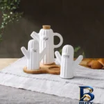 نمای بسته بندی ست نمک پاش مدل ووکا مجموعه ۳ عددی به همراه استند اصل برچسب و بسته بندی